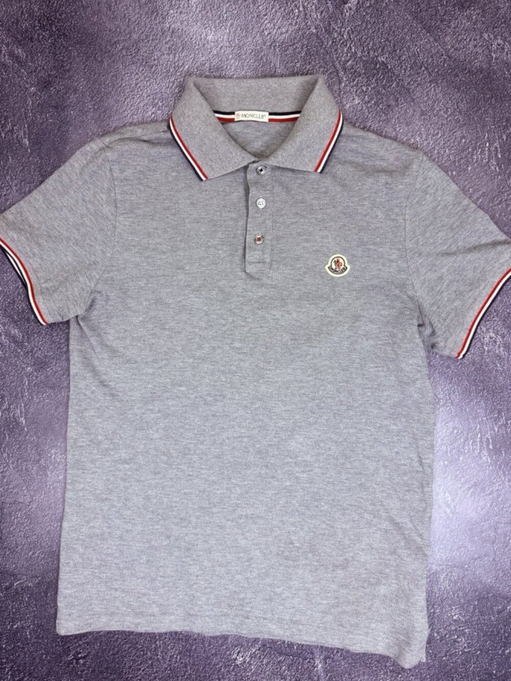 Moncler Maglia Polo Light Grey Tricolor Trim SS L
